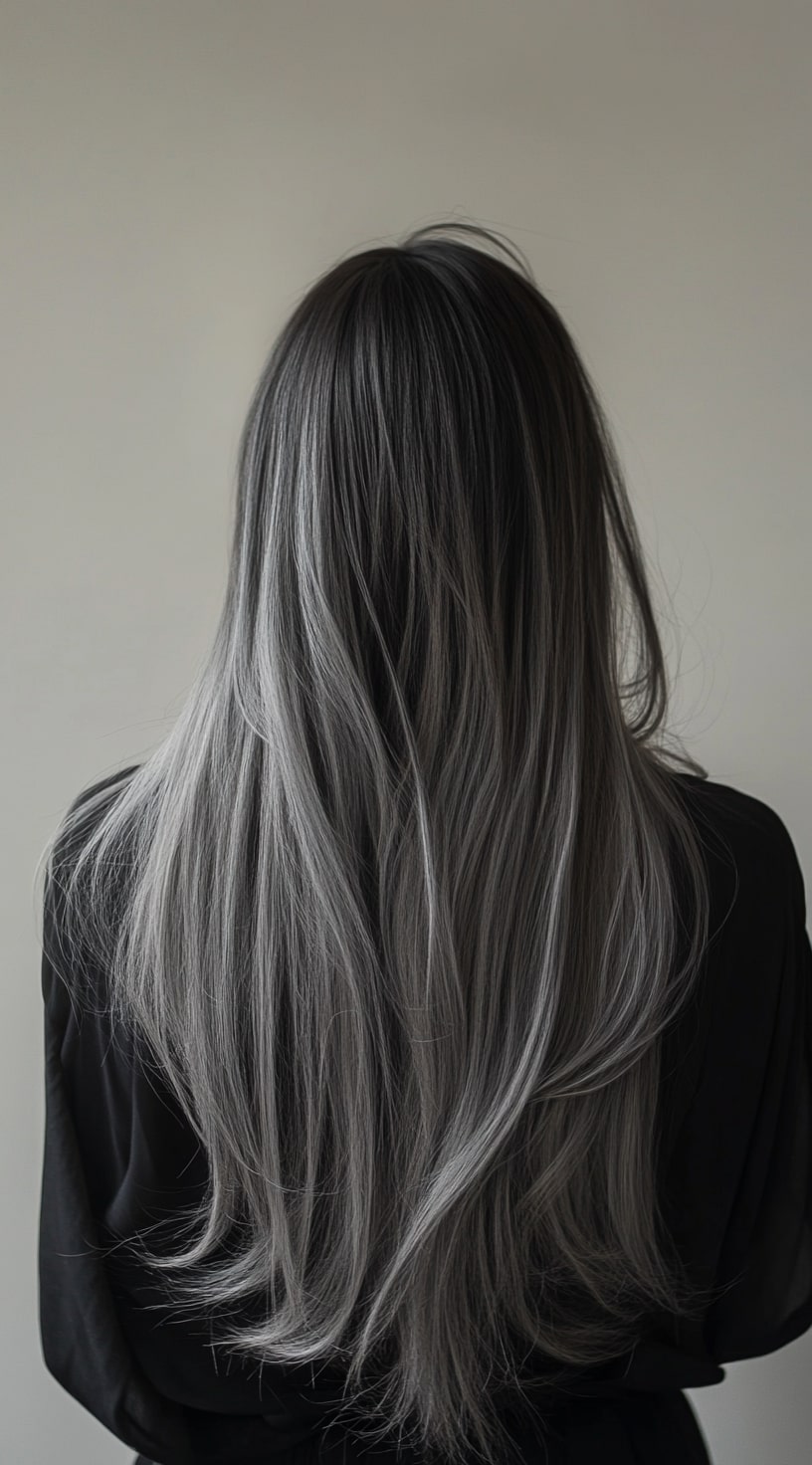 1. Straight Brown Hair with Subtle Silver Babylights