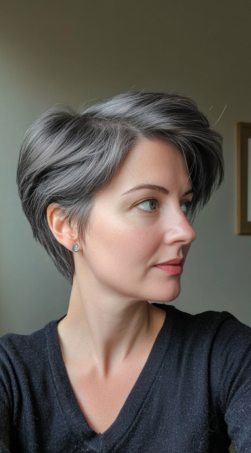 19. Layered Pixie with Silver Highlights