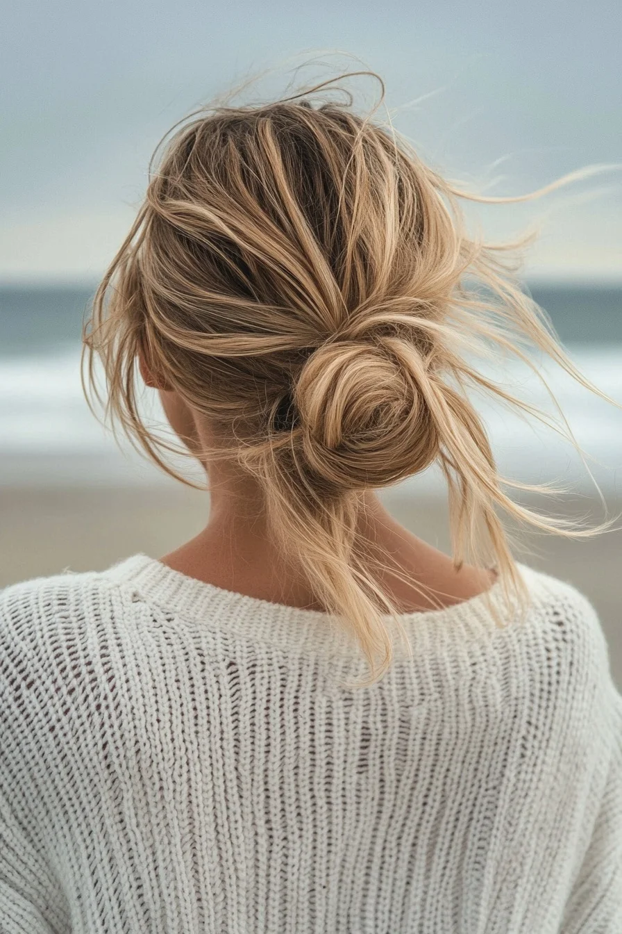 2. Effortless Beachy Low Bun