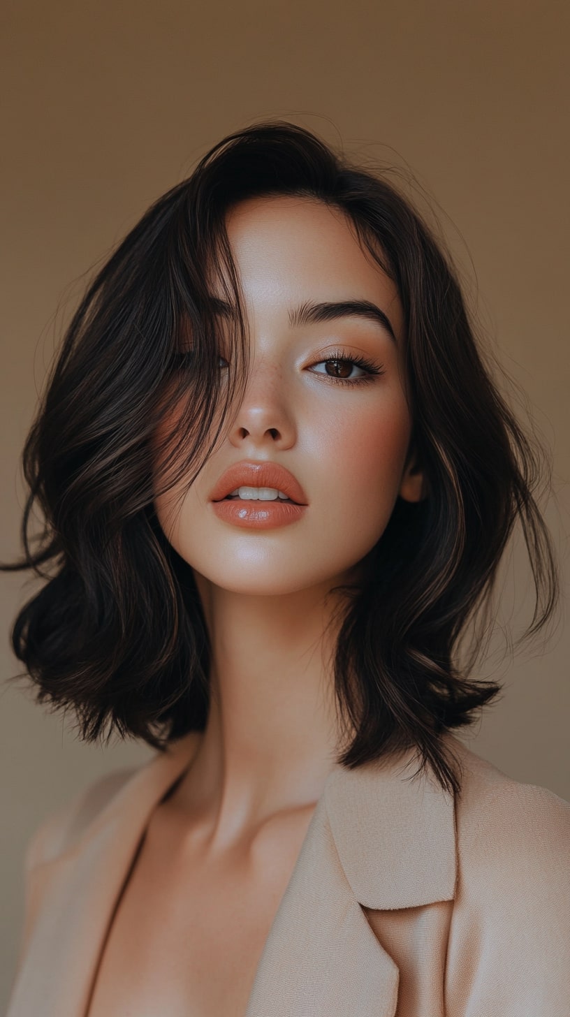 22. Modern Lob with Face-Framing Highlights