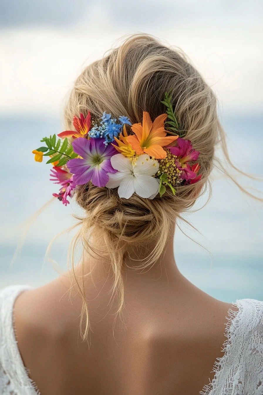 4. Vibrant Floral Boho Updo