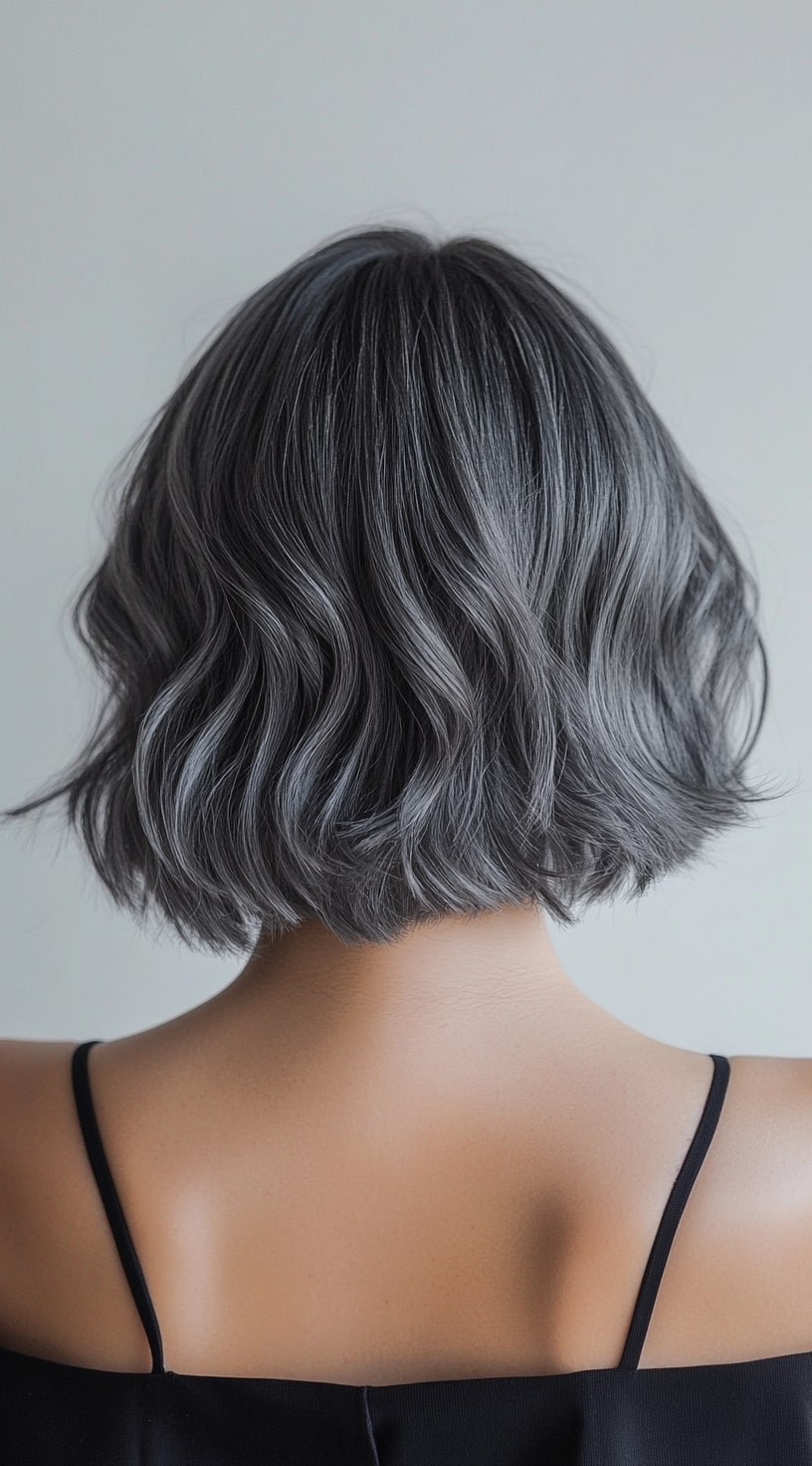 9. Short Brown Bob with Platinum Silver Ends