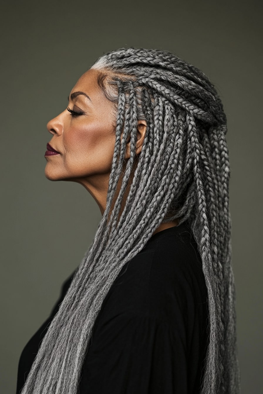 Graceful Long Gray Box Braids