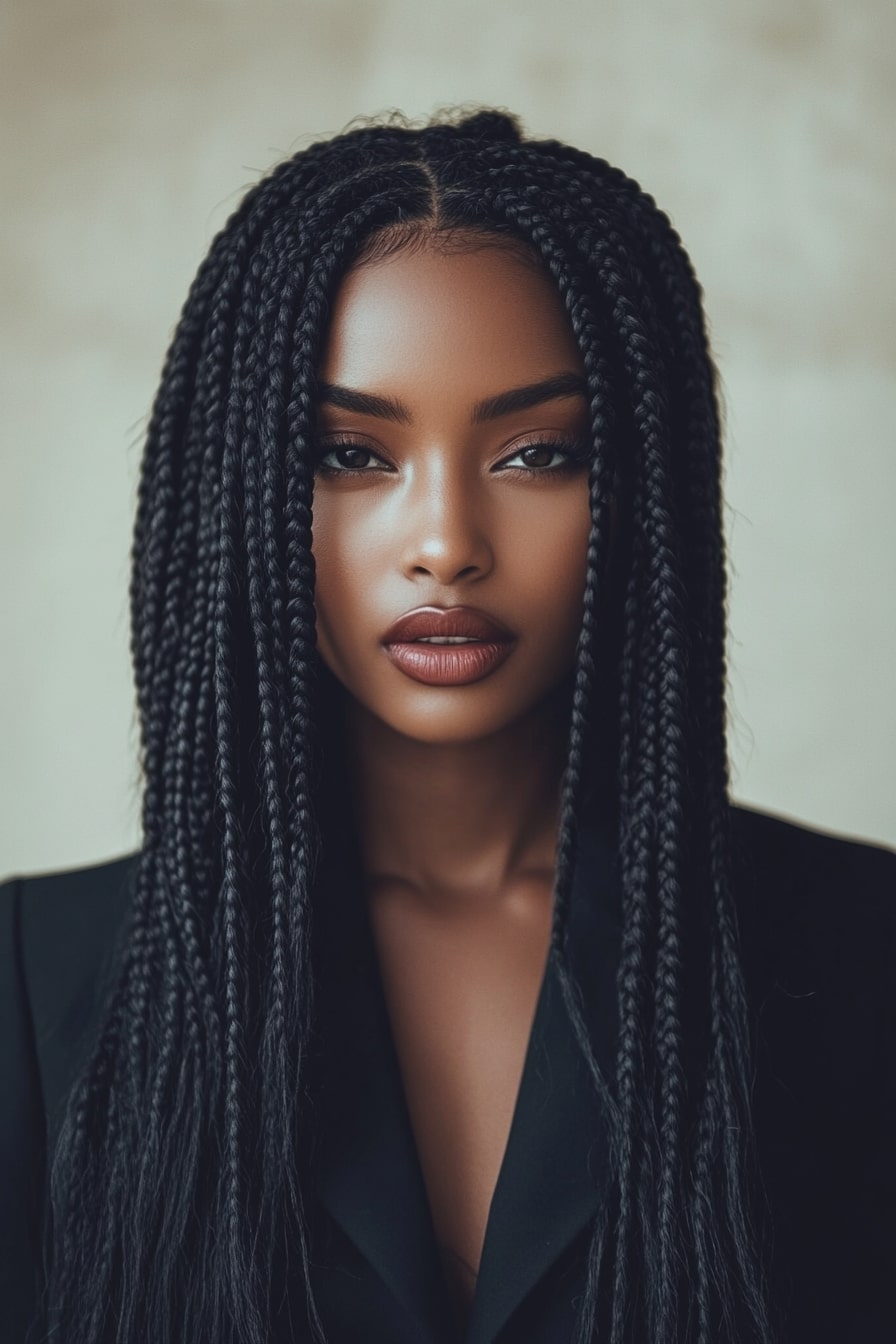 Sleek Waist-Length Box Braids
