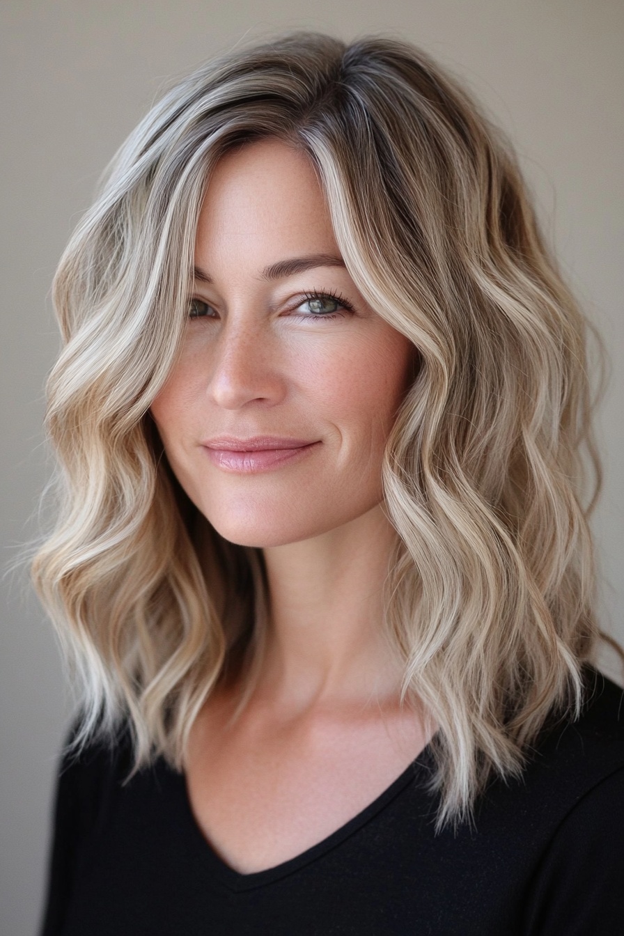 Ash Blonde Balayage on Wavy Layers