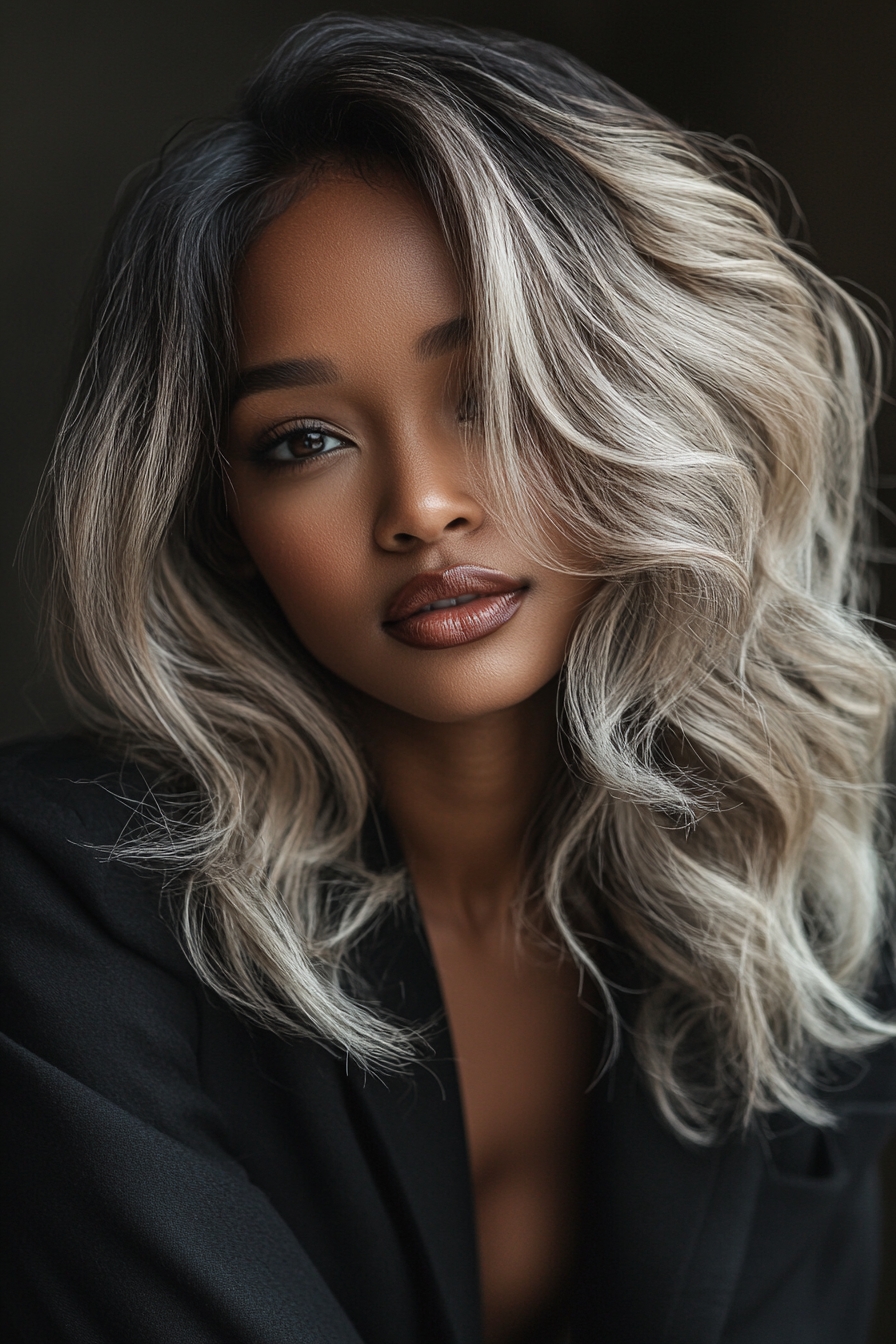 Ash Blonde Curls with Dark Roots