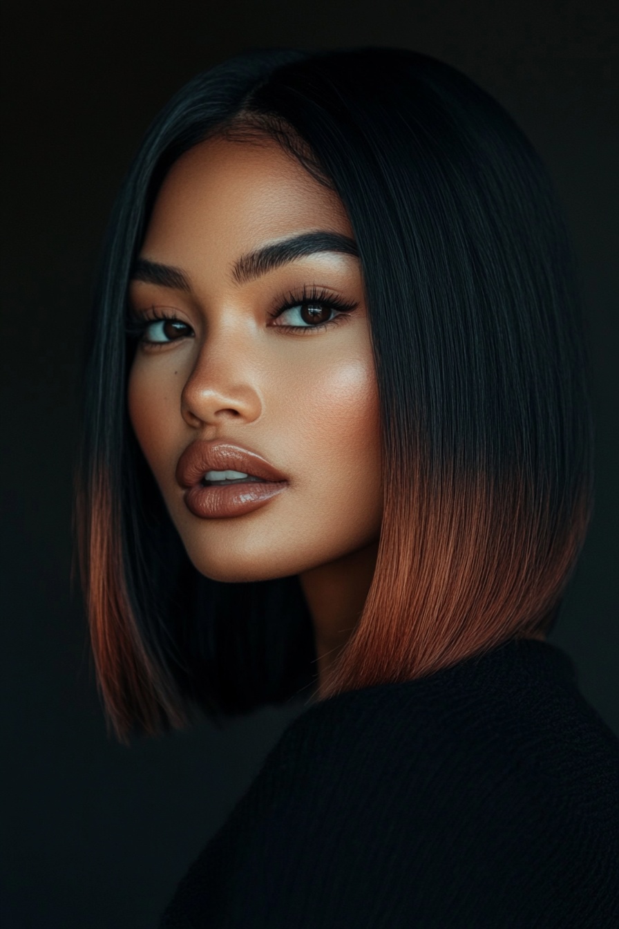Blunt Cut with Copper Ombre Tips