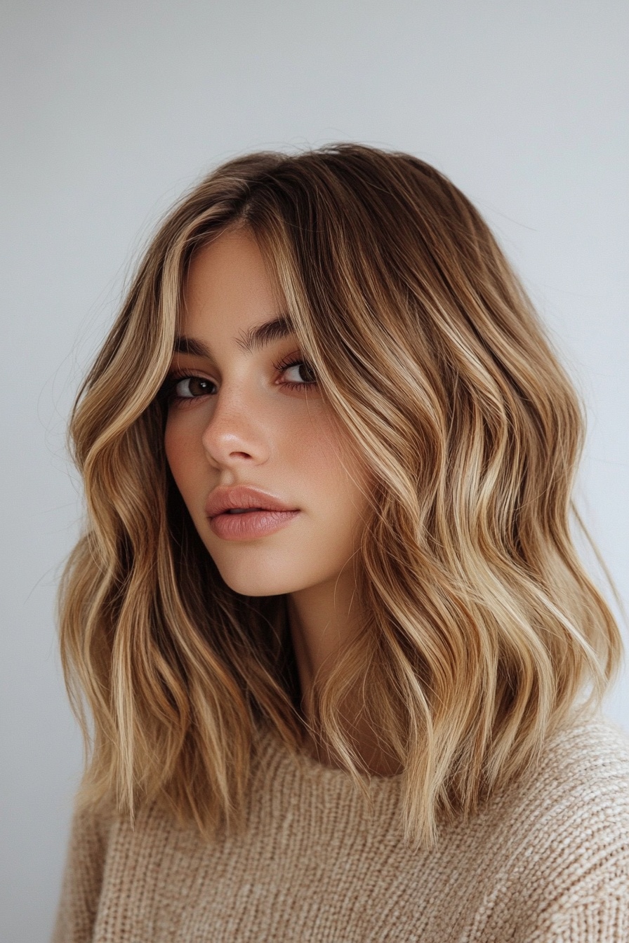 Caramel Blonde Balayage on Shoulder-Length Hair