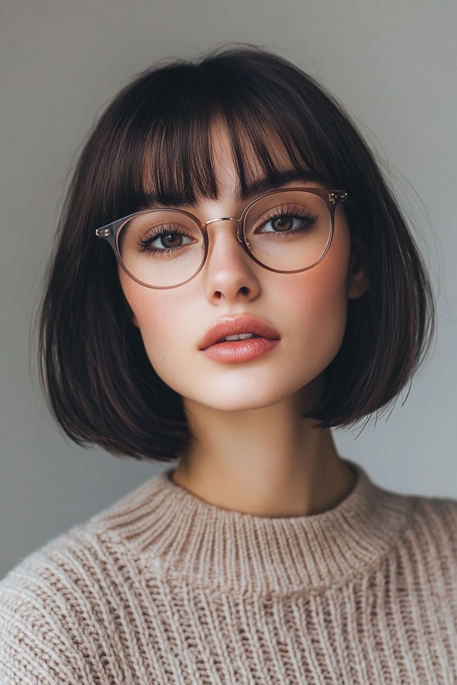 Classic Bob with Full Bangs and Glasses