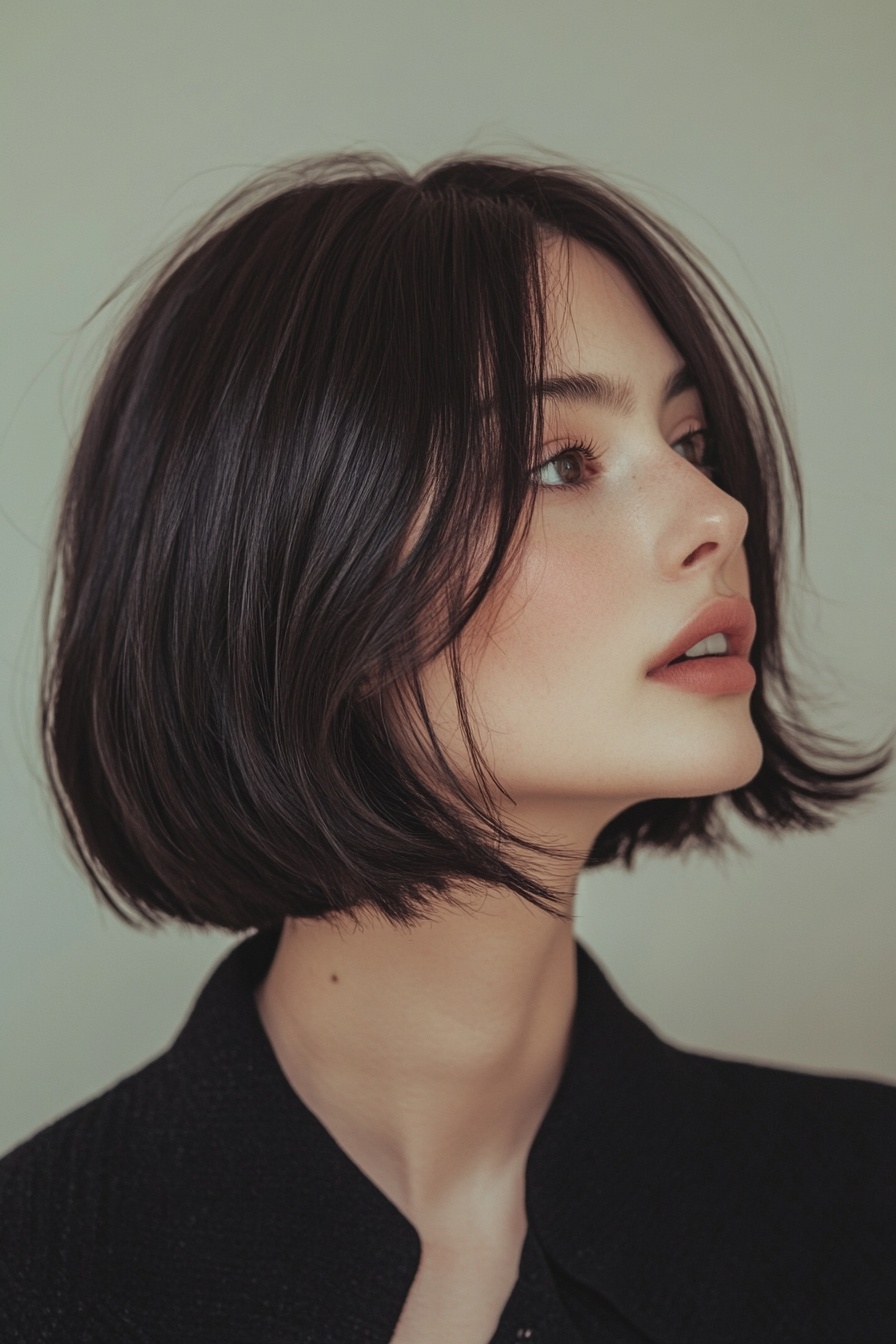 Classic Bob with Warm Chestnut Brown Streaks