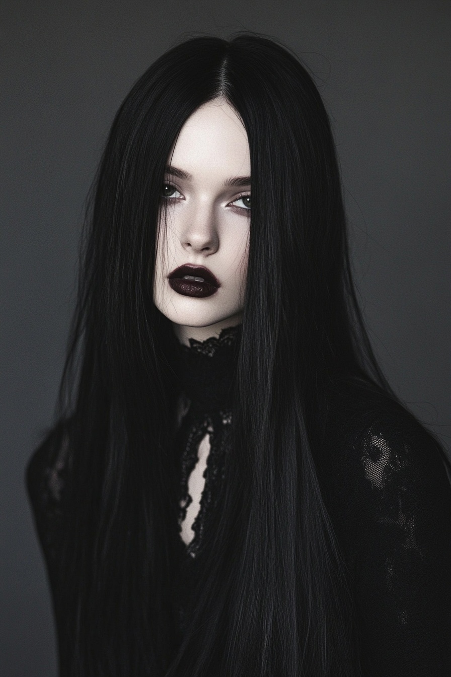 Classic Long Sleek Hair with Middle Part