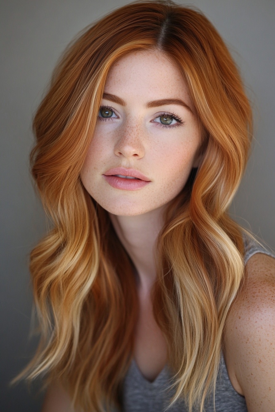 opper Blonde Balayage with Dark Roots