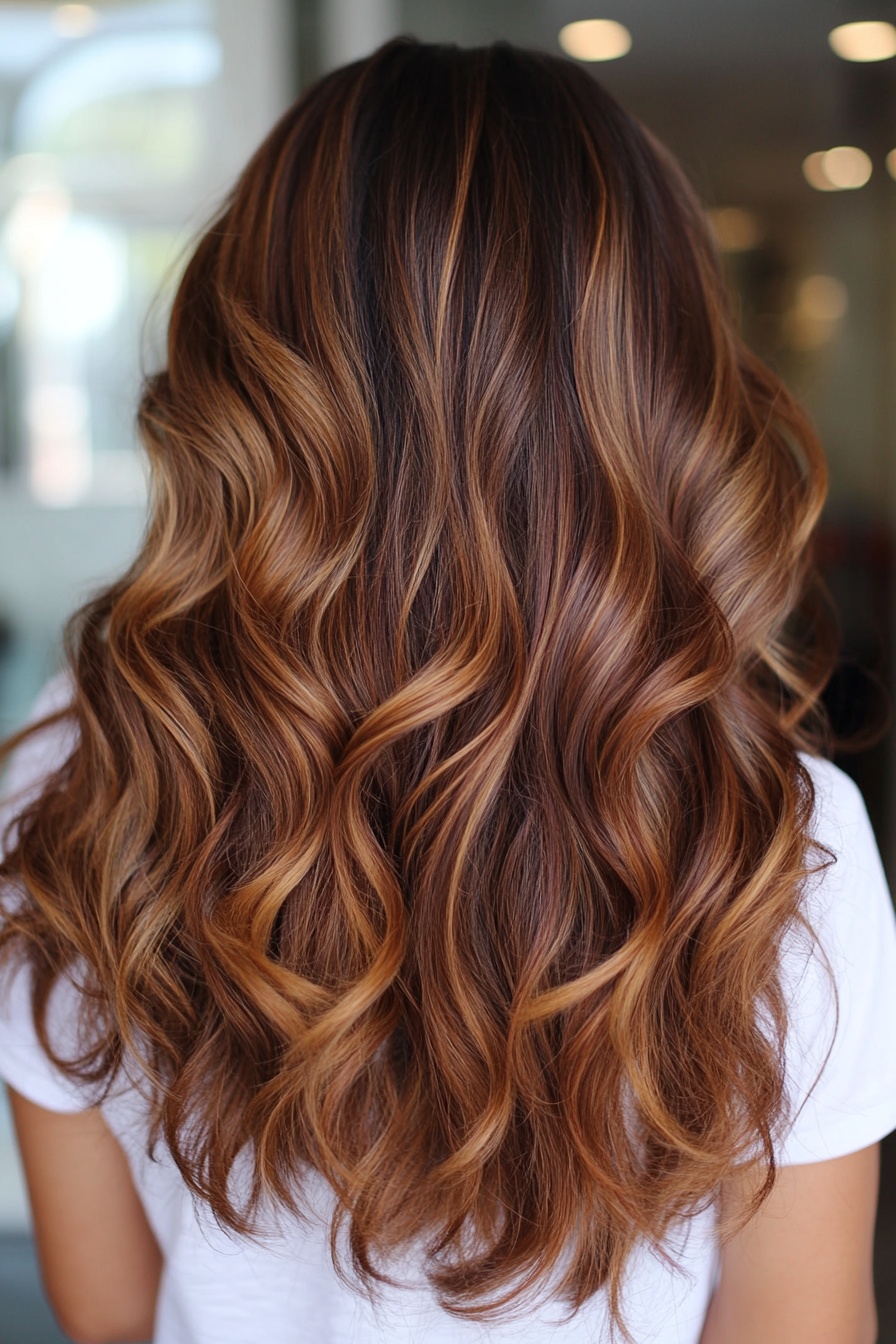 Curly Caramel Balayage with Honey Highlights