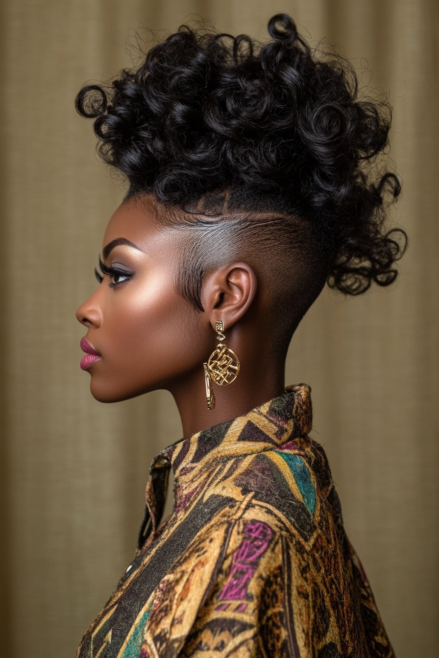 Curly Mohawk with Shaved Side Patterns