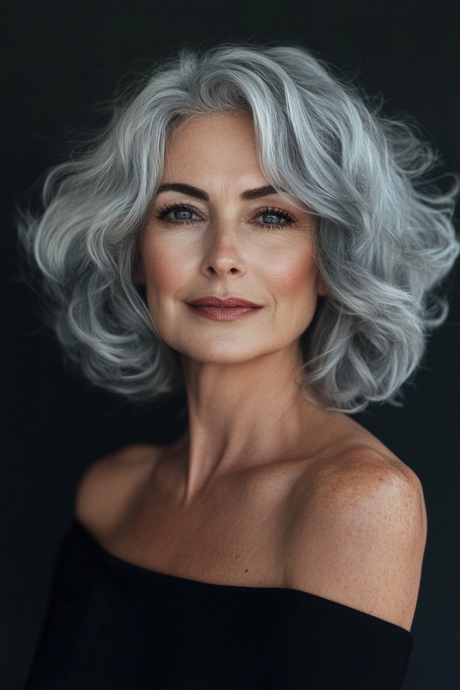 Curly Silver Bob