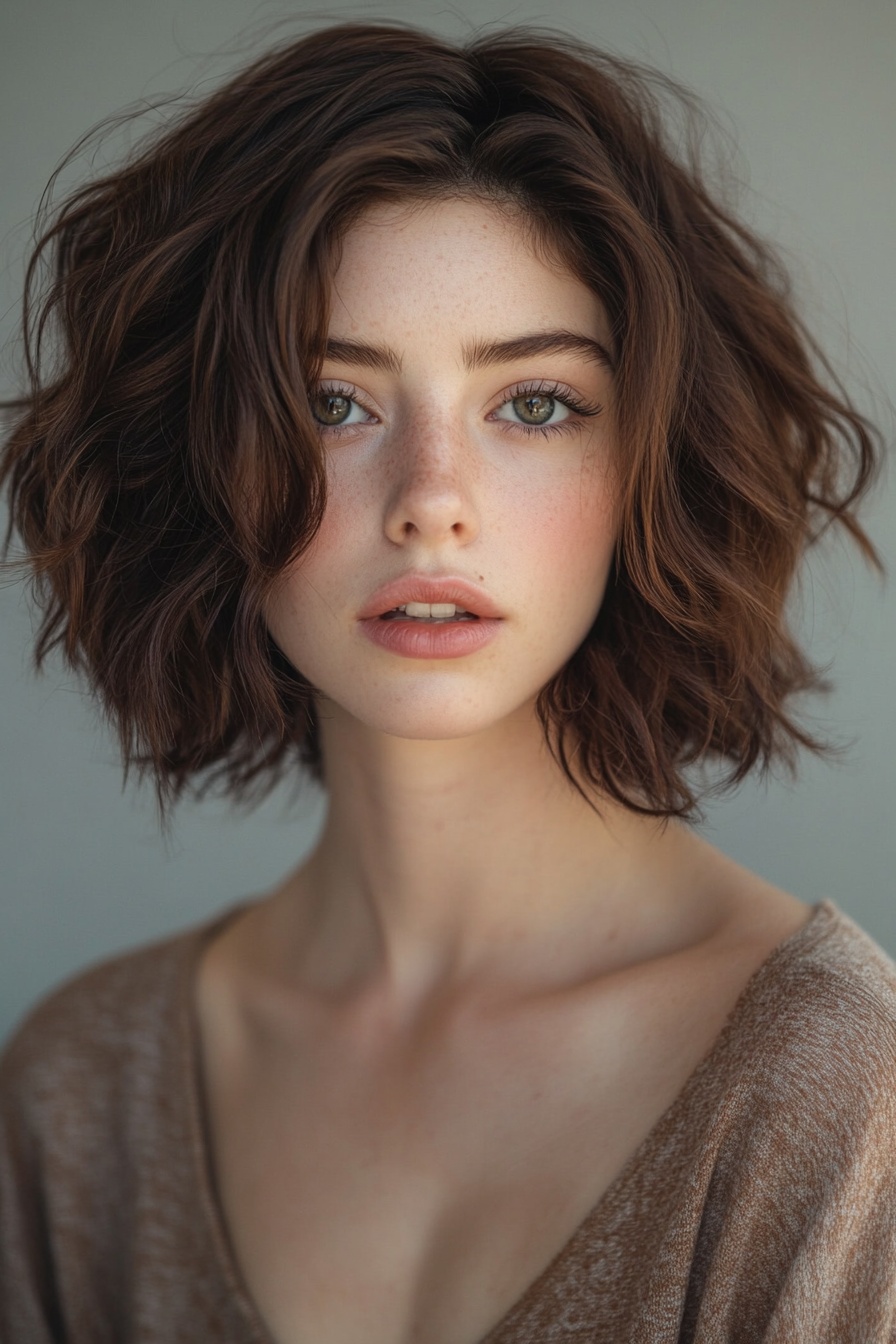Dark Caramel Balayage on a Textured Lob
