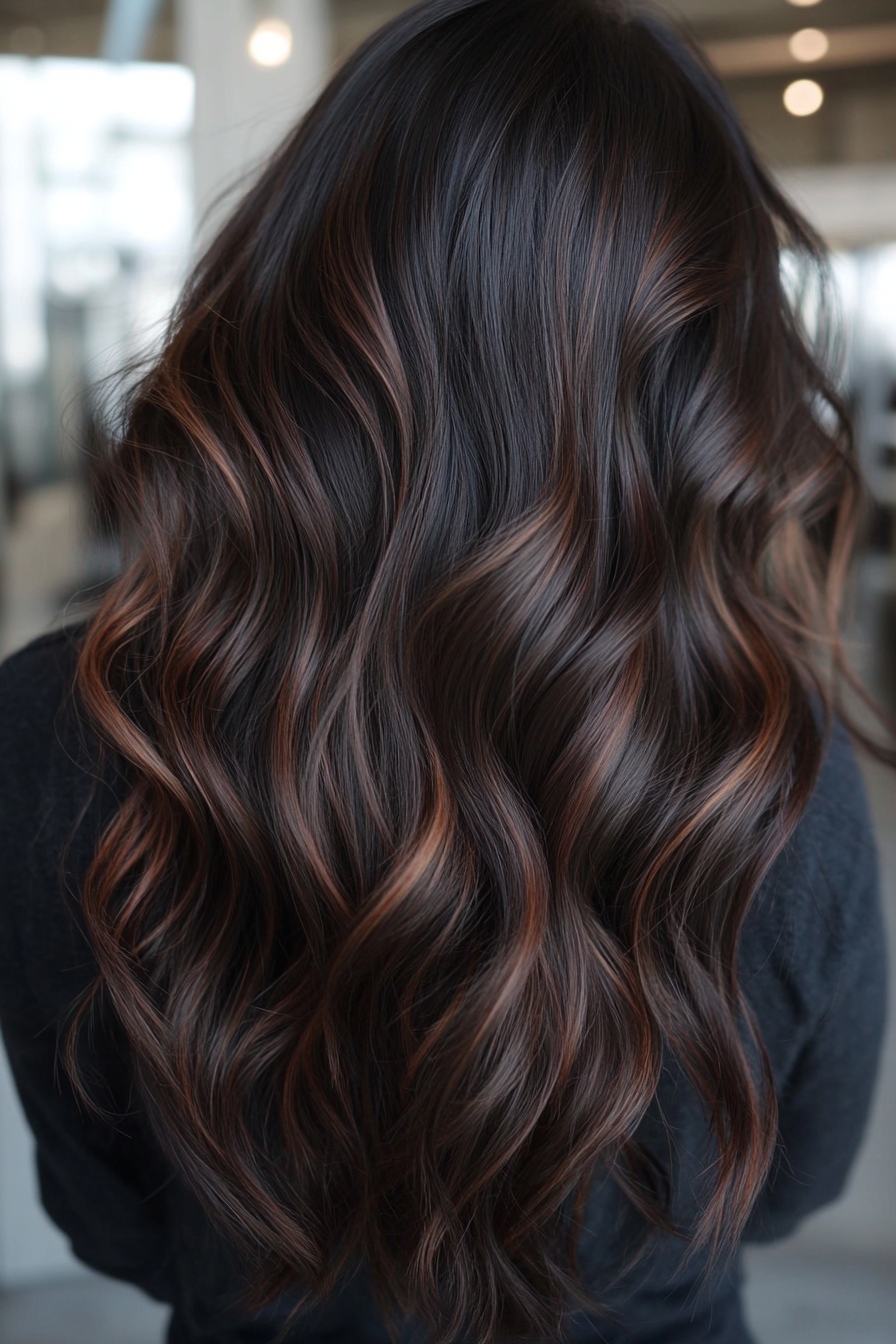 Dark Chocolate Waves with Copper Highlights