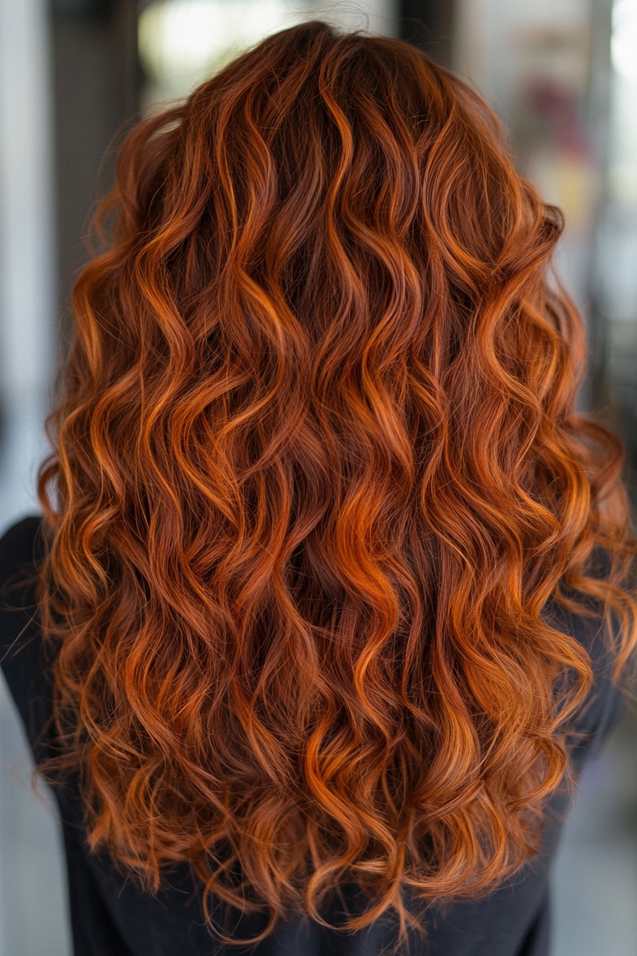 Dark to Red Copper Balayage for Curly Hair