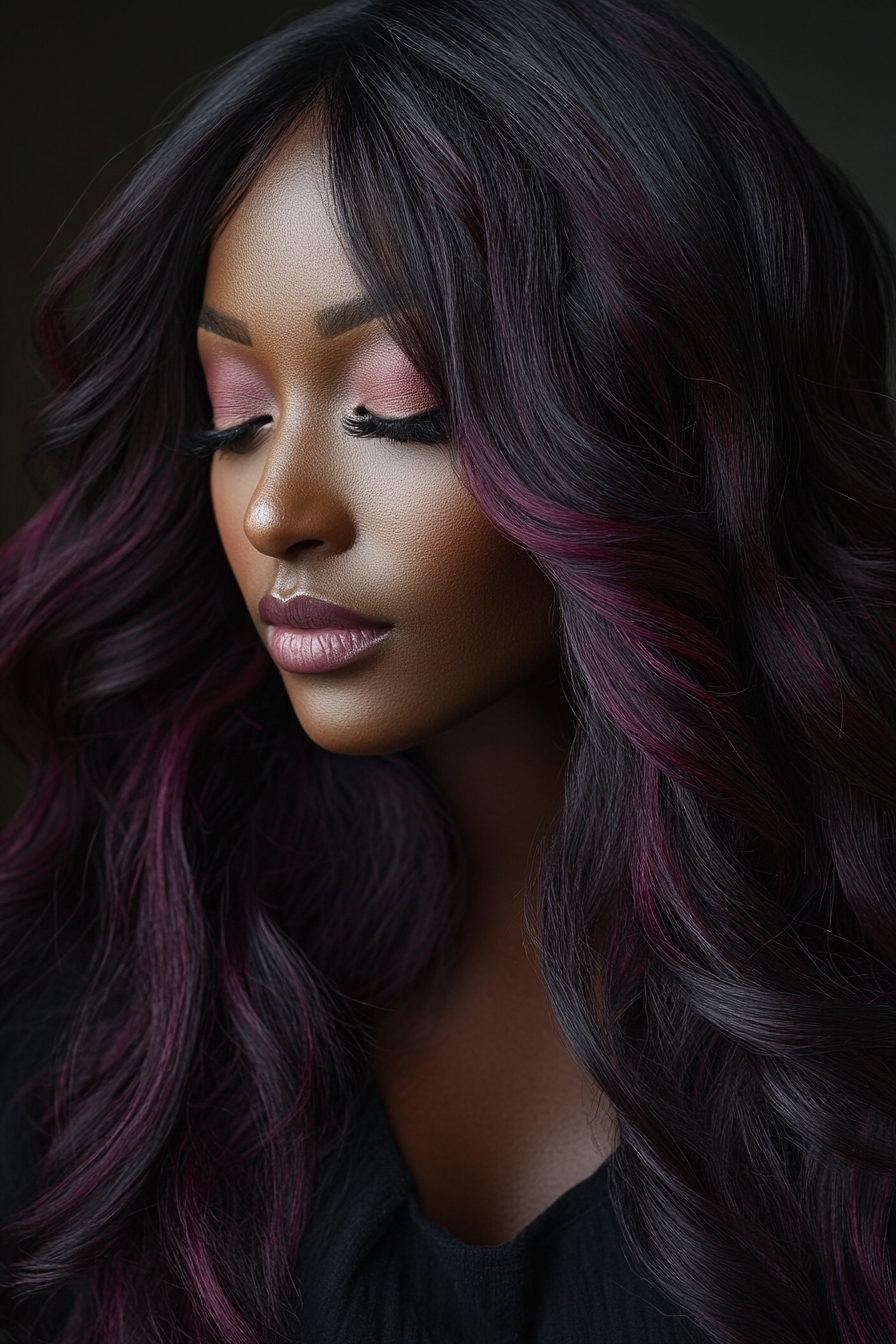 Deep Burgundy Waves with Pink Highlights