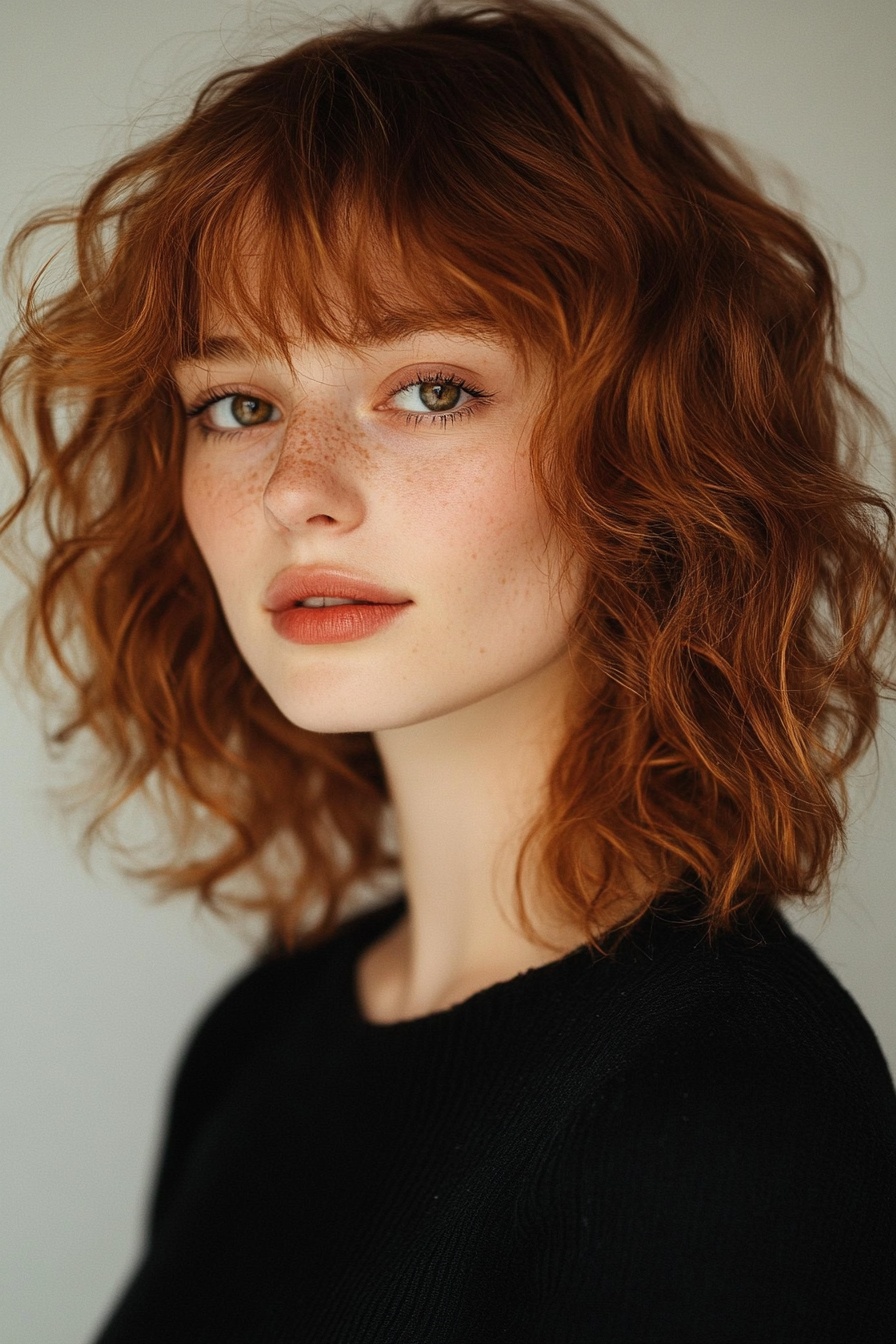 Curly Bob with Shaggy Bangs