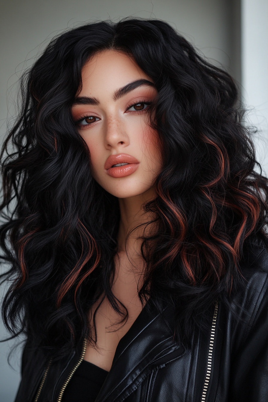 Defined Curls with Mahogany Brown Accents