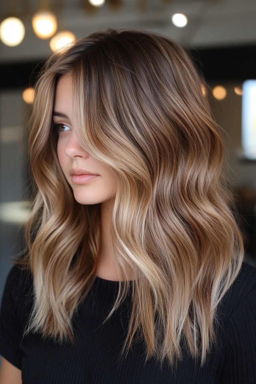 Effortless Honey Caramel Waves with Face-Framing Highlights