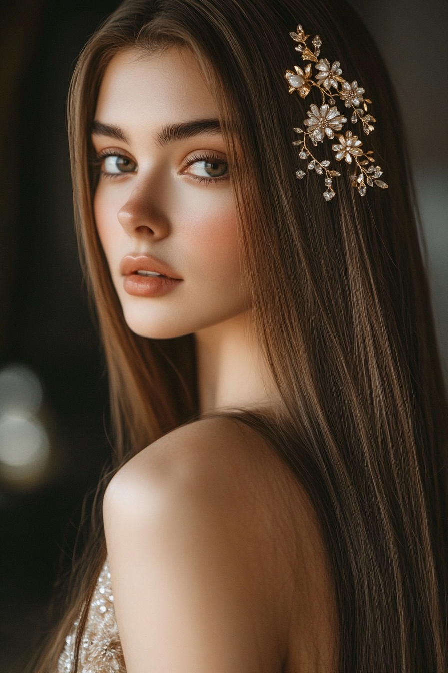 Elegant Hair Accessories on Straight Long Hair