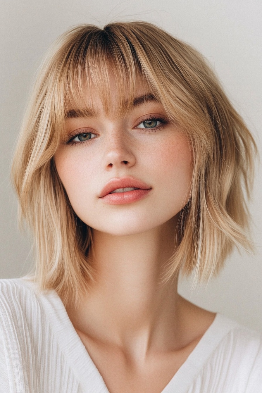 Feathered Bob with Curtain Bangs
