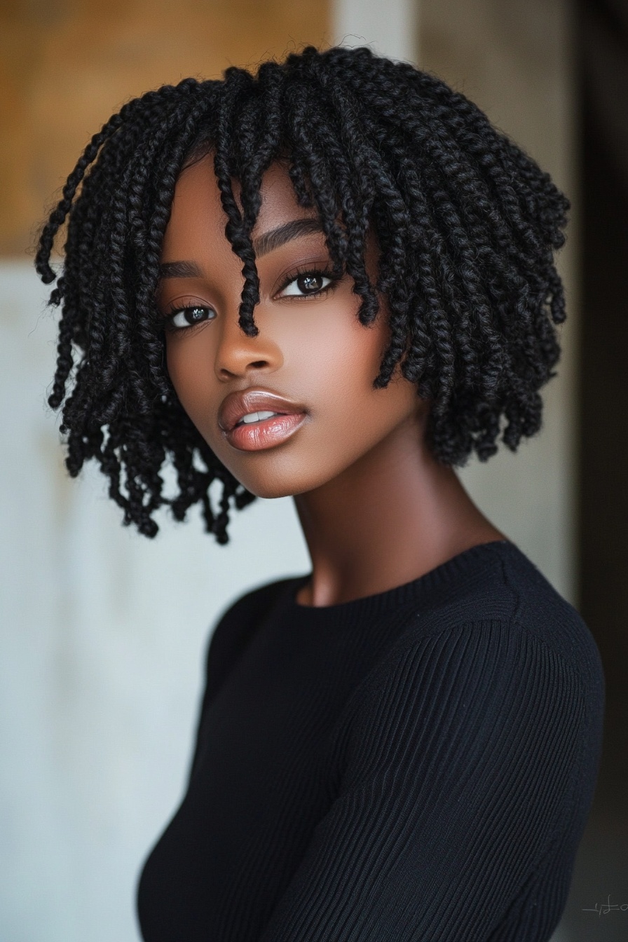 Flipped-Out Bob Crochet Twists with Bangs