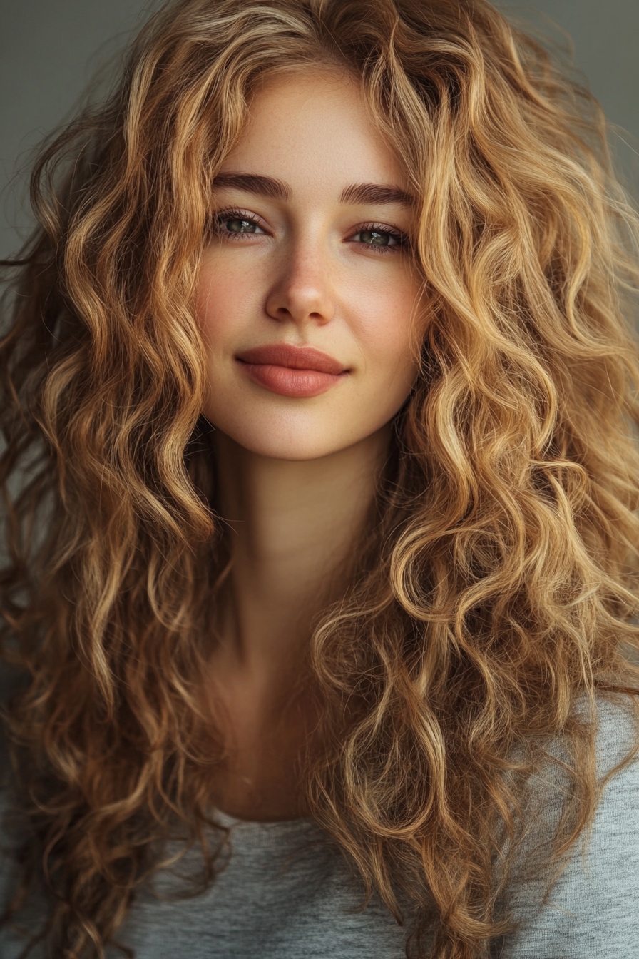 Golden Blonde Curly Layers