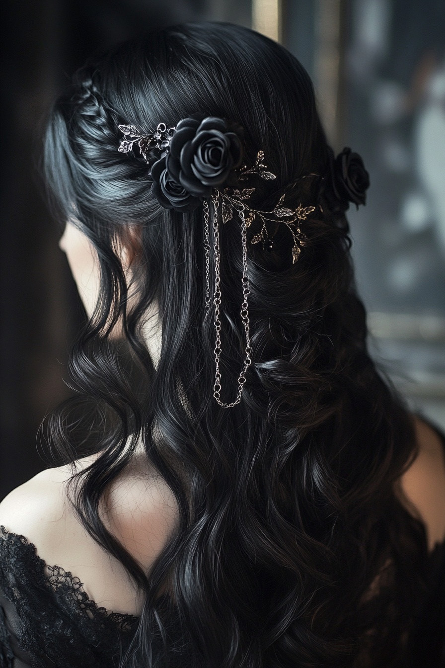 Gothic Hair Accessories on a Half-Up Half-Down