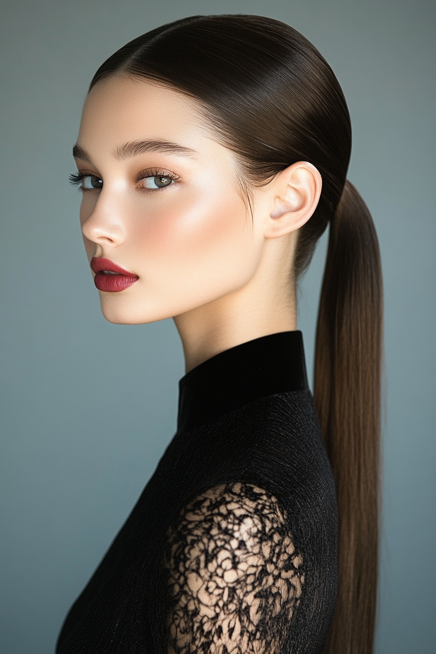 Half-Up Half-Down Ponytail on Straight Hair