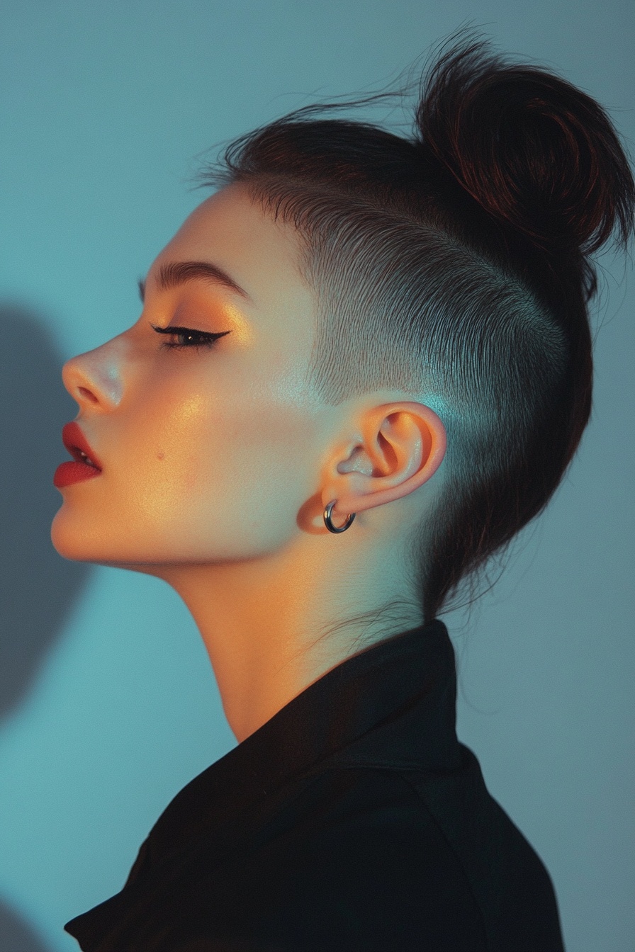 High Bun with Shaved Sides