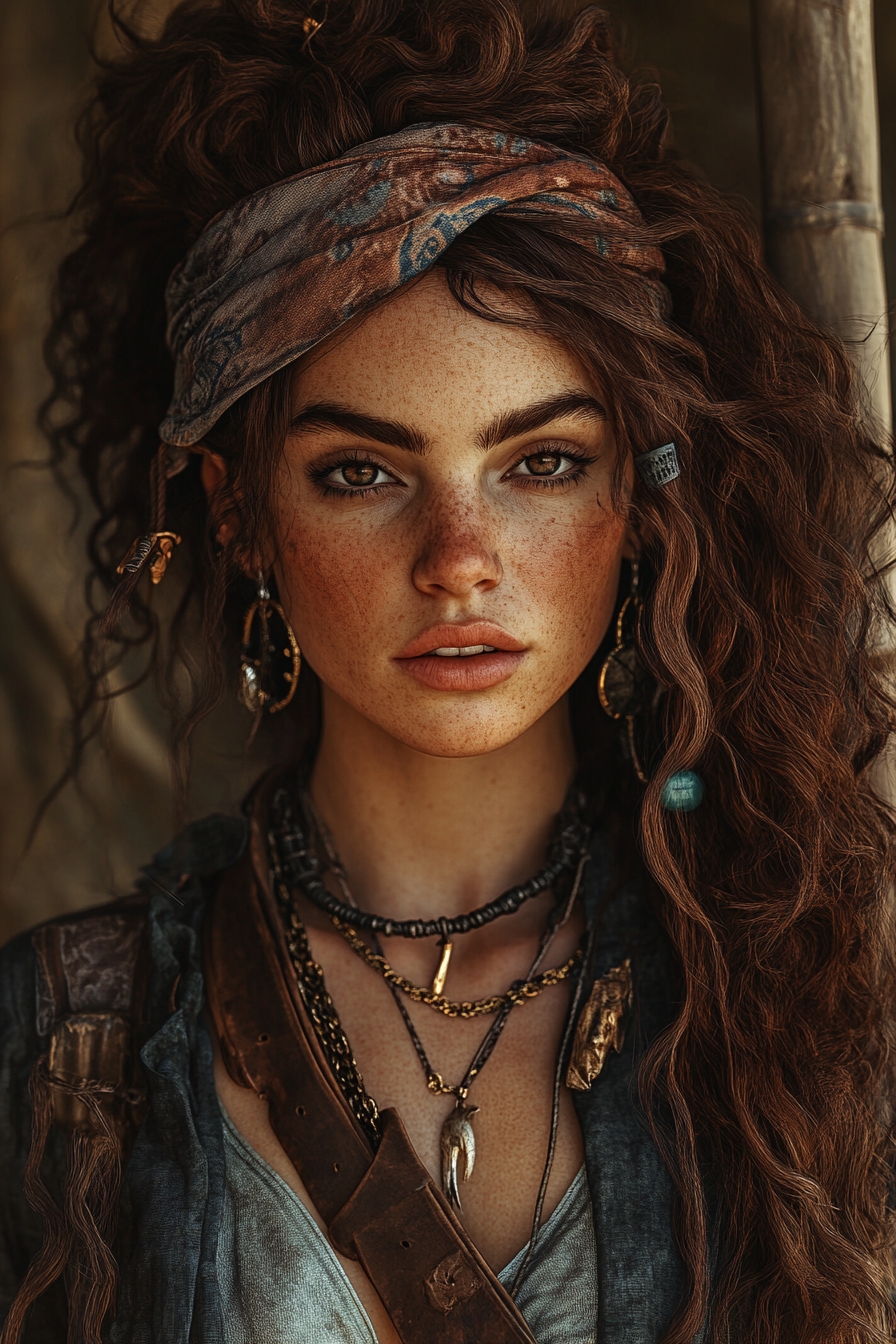 High Curly Ponytail with a Bandana