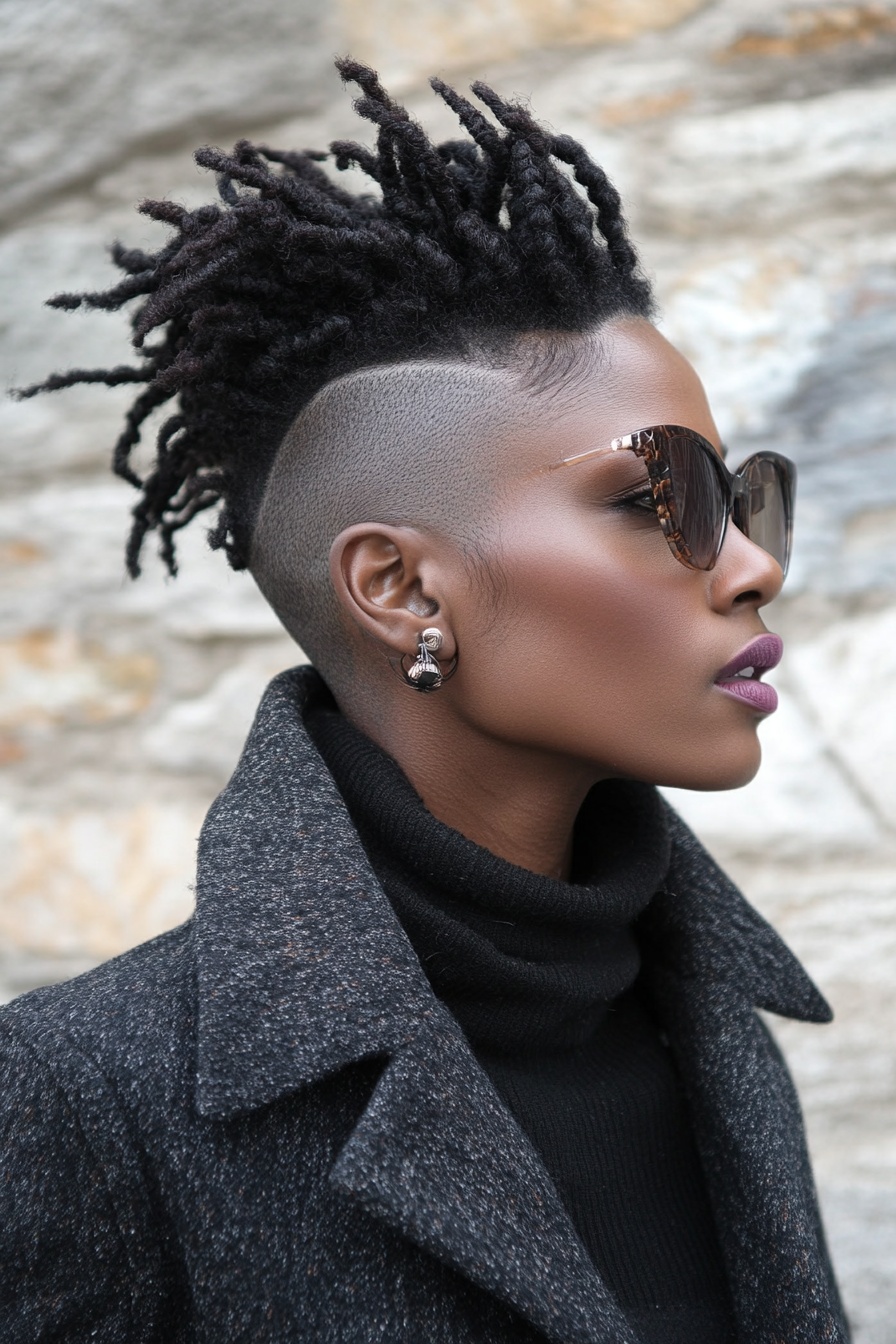 High Mohawk Locs with Shaved Sides