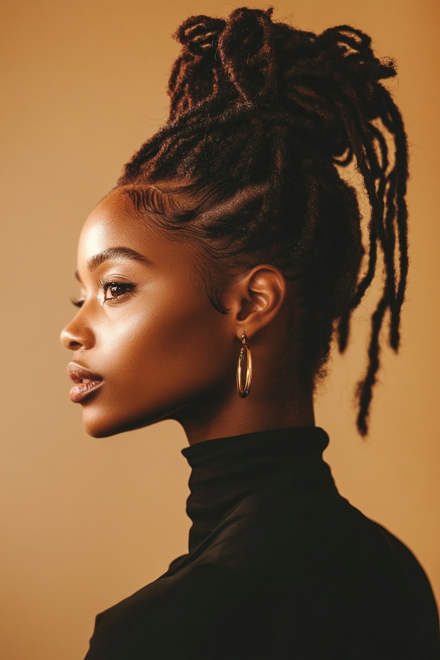 High Ponytail Locs with Subtle Undercut