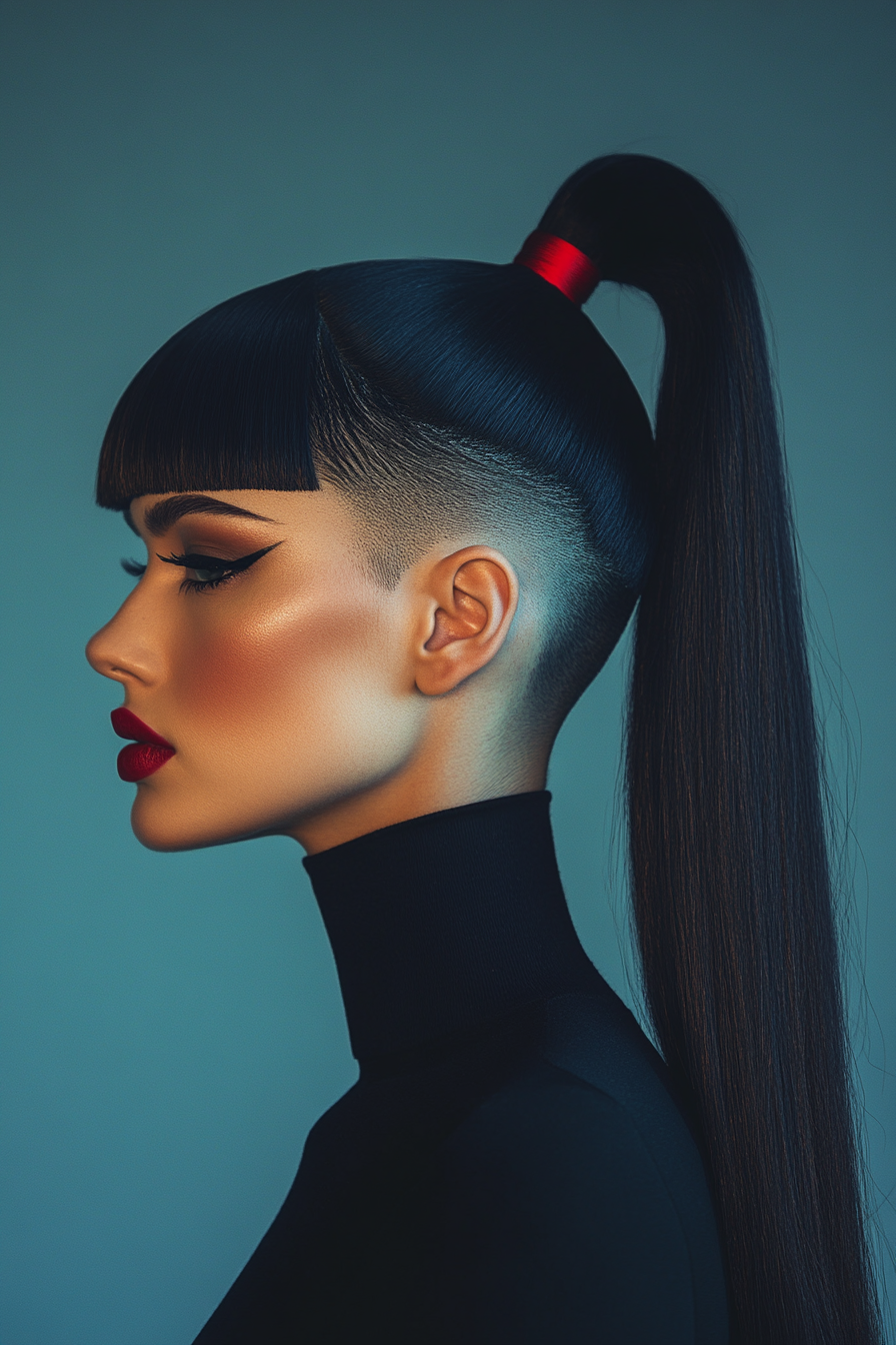 High Ponytail with Bangs
