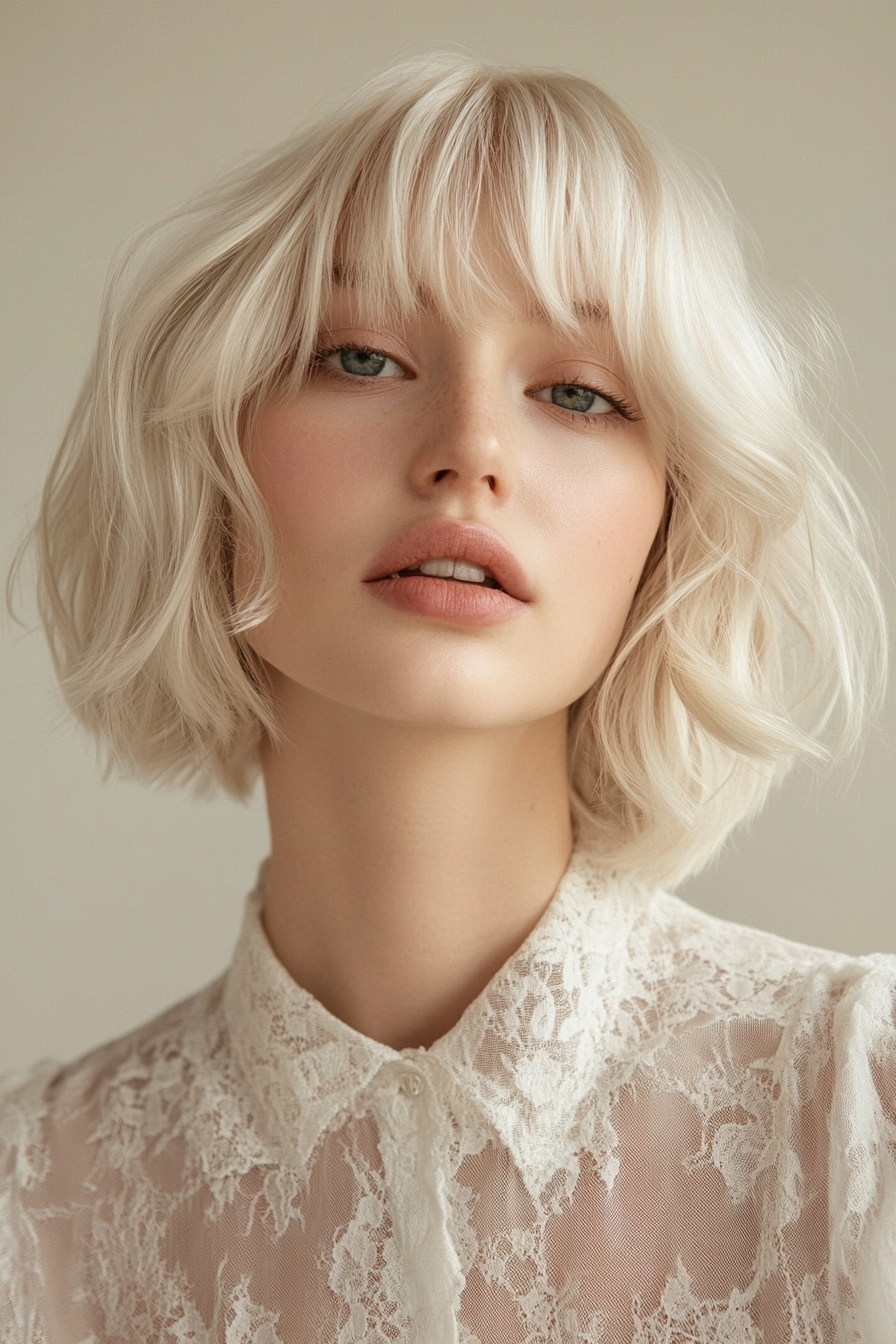 Icy Blonde Bob with Soft Bangs