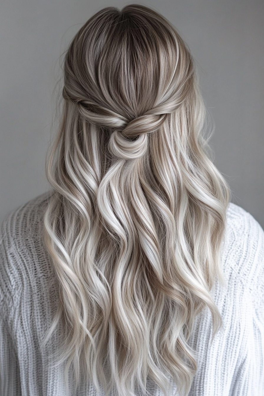 Icy Blonde Half-Up with Cool Ash Highlights