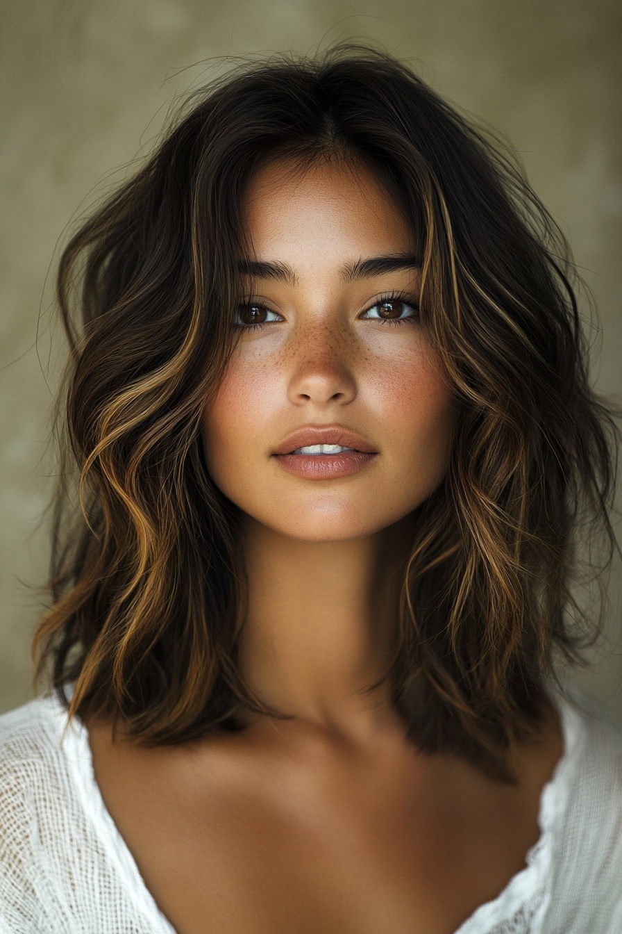 Light Caramel Balayage on Wavy Lob