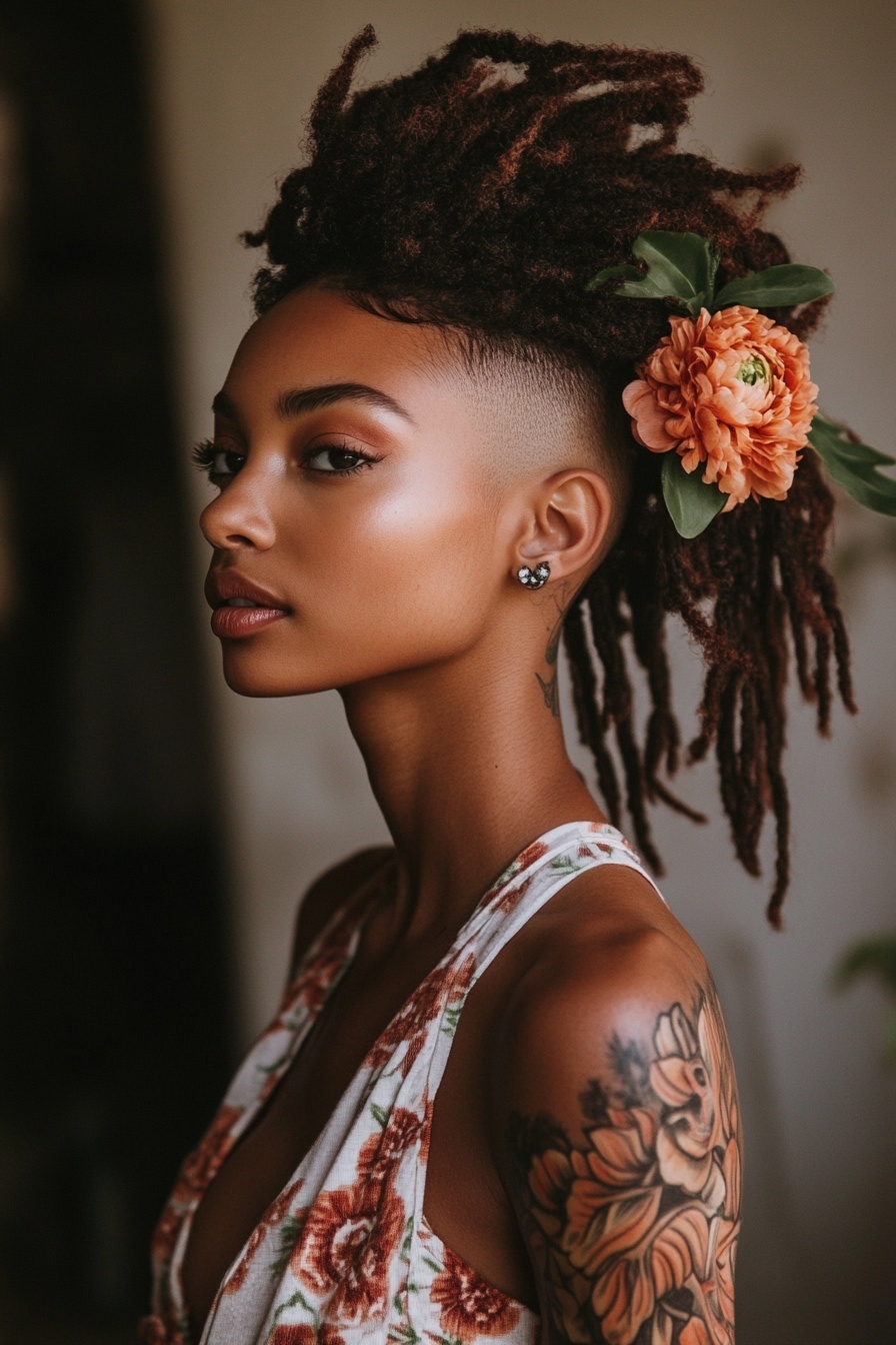 Locs with Floral Motifs and Undercut