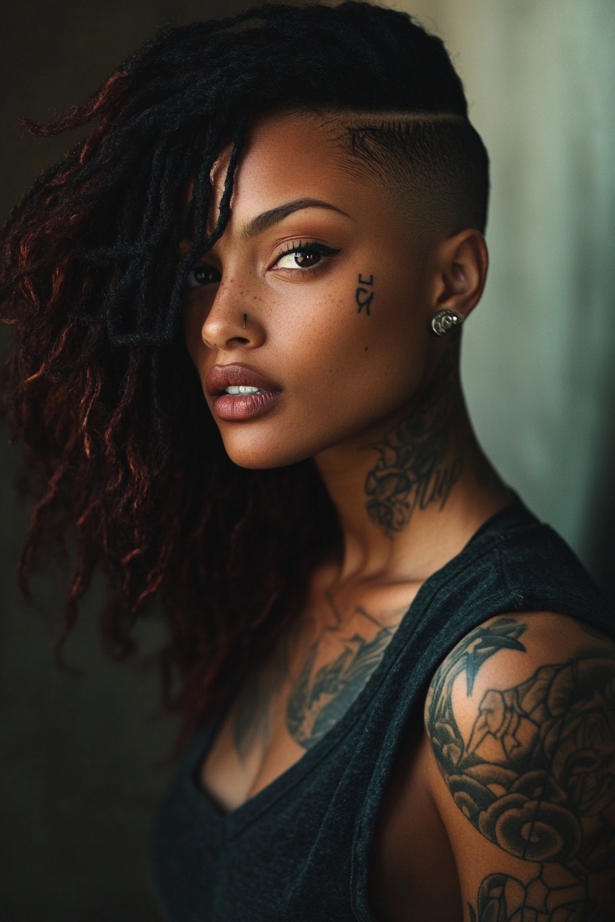 Locs with Tattoo-Inspired Shaved Undercut