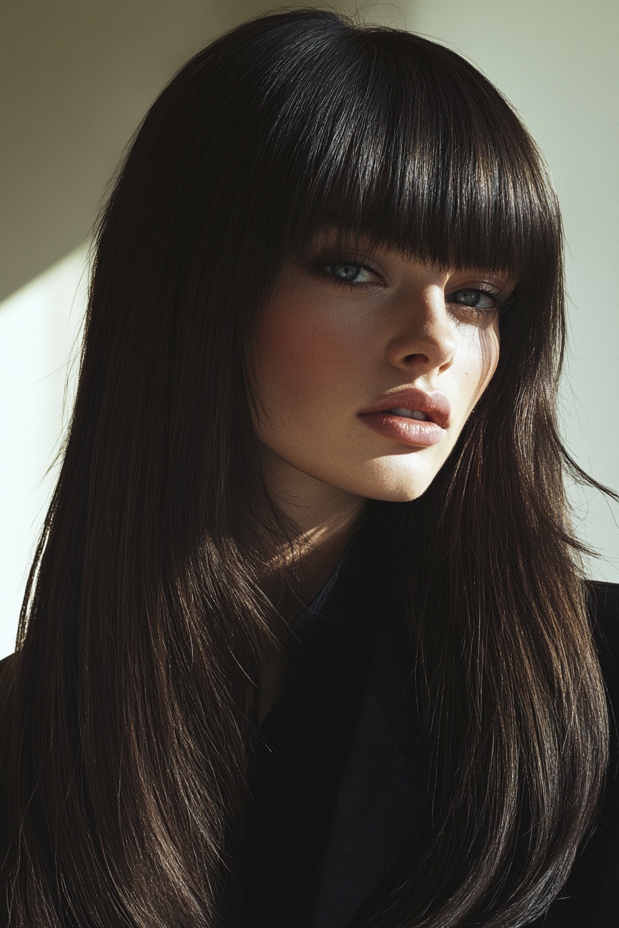 Long Hair with Blunt Bangs