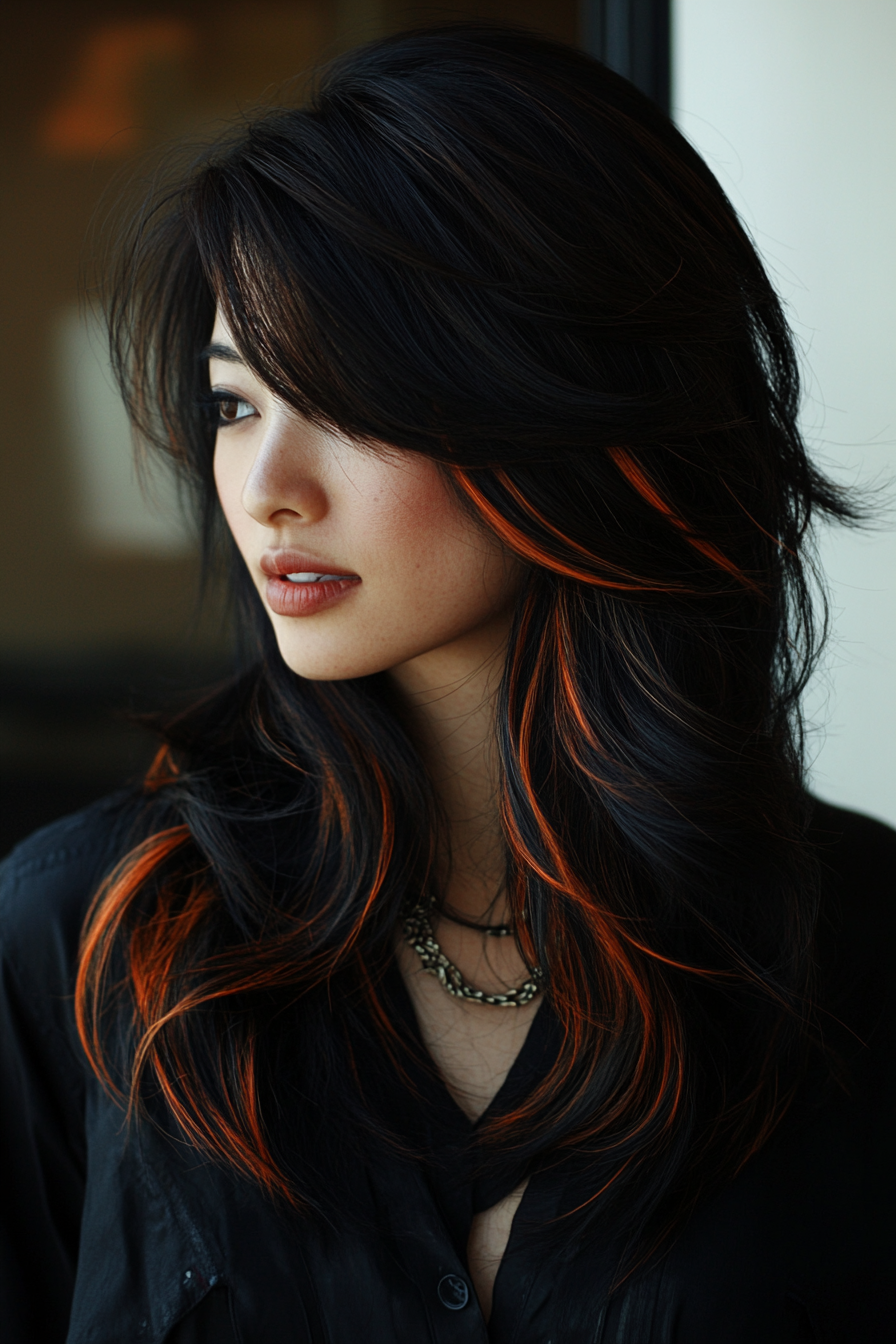 Long Shag with Fiery Brown Streaks