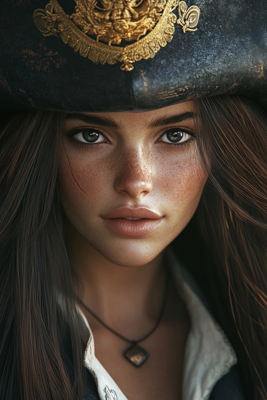 Long Straight Hair Styled with Volume and a Pirate Hat