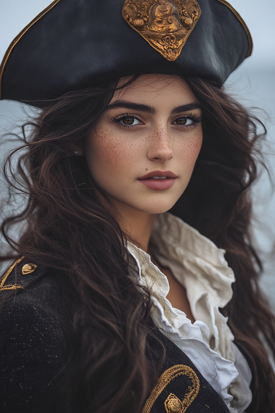 Long Wavy Hair to the Side with Pirate Hat
