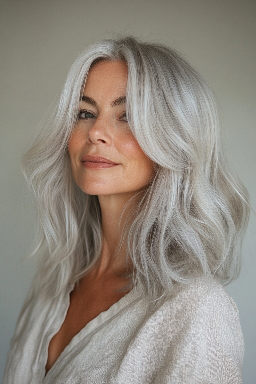 Loose Silver Waves with Tousled Texture
