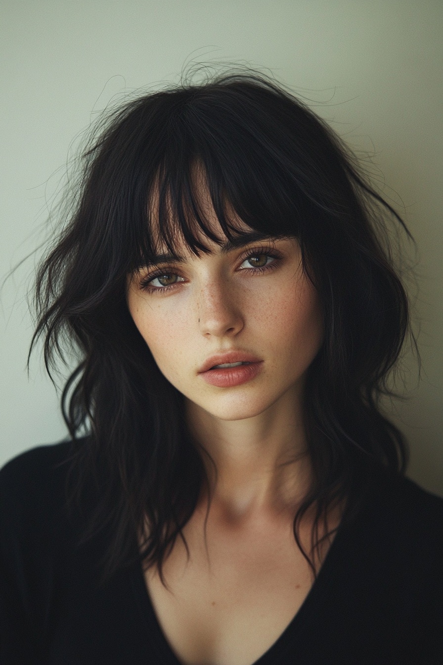 Medium-Length Layered Hair with Wispy Bangs