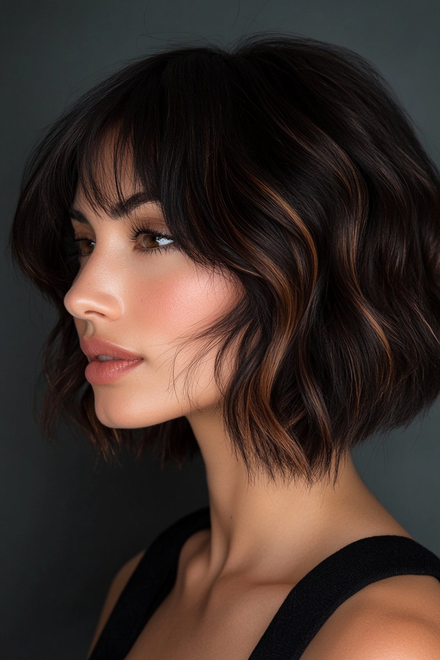 Messy Bob with Chestnut Brown Highlights