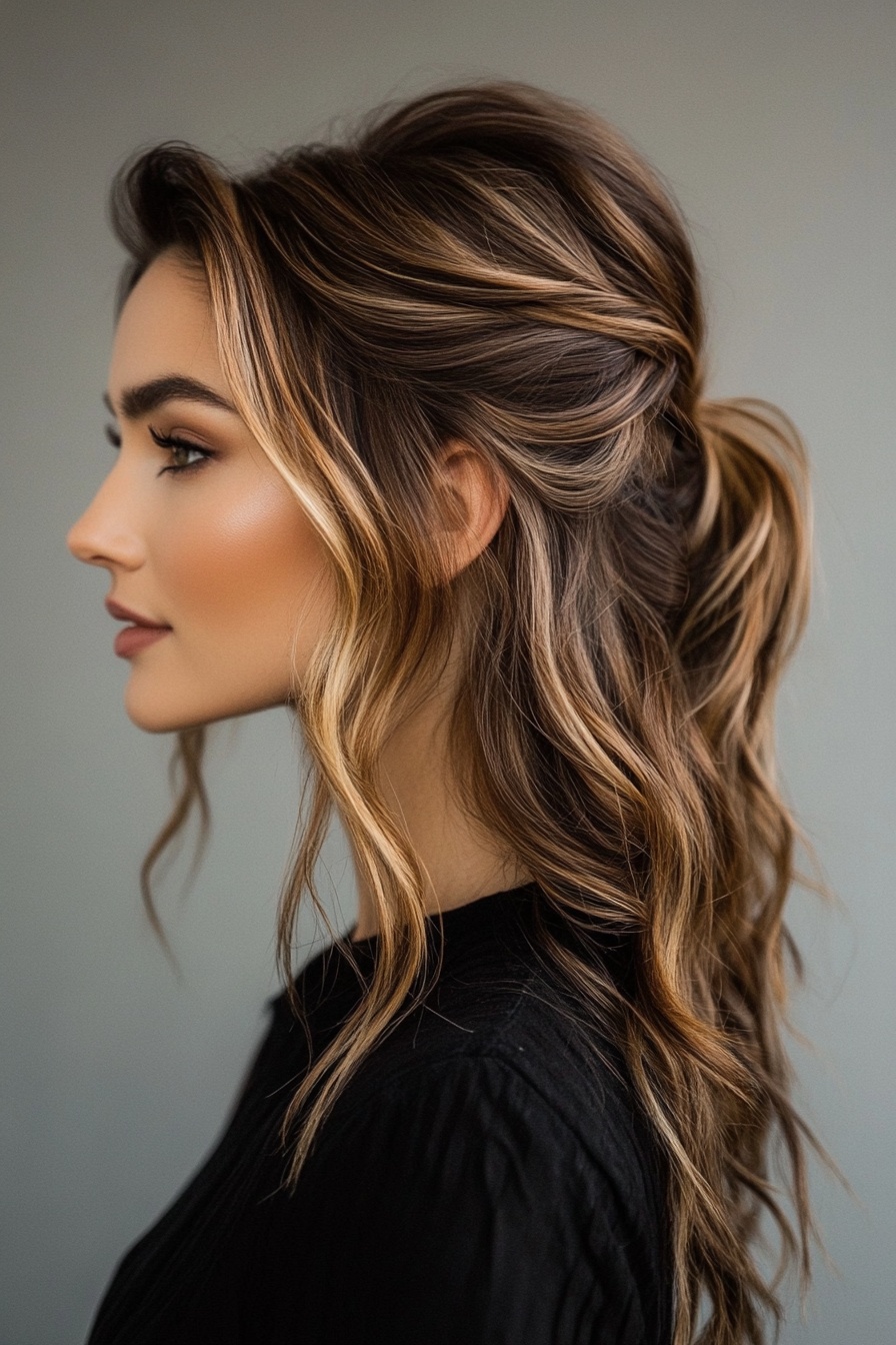 Messy Half-Up Half-Down with Low Ponytail
